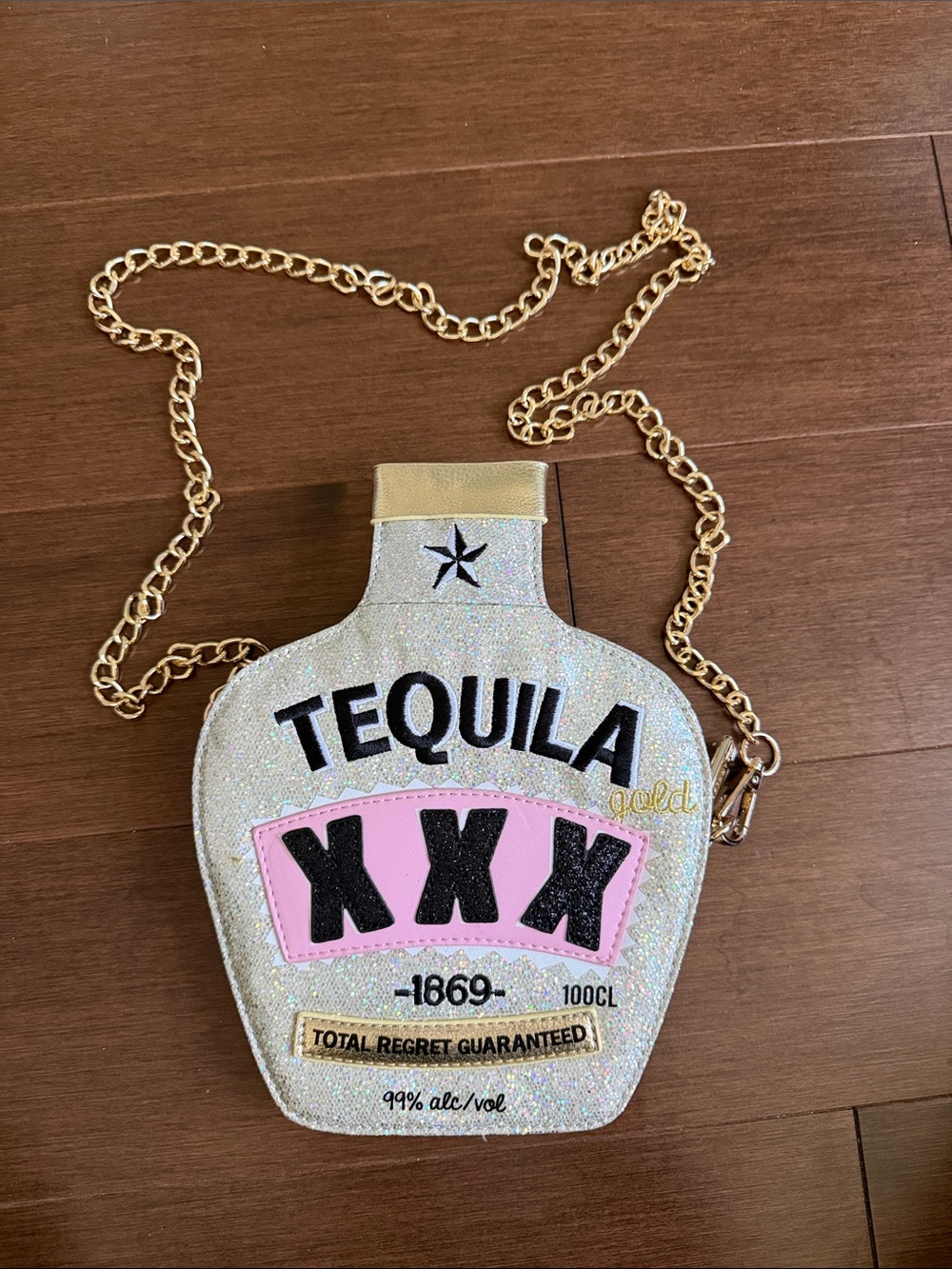 Tequila Bottle Crossbody Bag - Pink & Gold